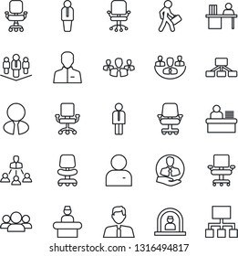 Thin Line Icon Set - reception vector, manager, office chair, client, user, company, desk, hierarchy, estate agent, group