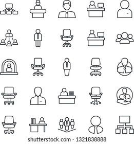 Thin Line Icon Set - reception vector, manager, office chair, place, client, user, desk, hierarchy, company, estate agent, group