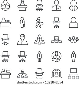 Thin Line Icon Set - reception vector, manager, office chair, place, client, user, desk, hierarchy, estate agent, group