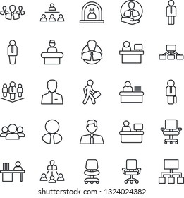 Thin Line Icon Set - reception vector, manager, office chair, place, client, user, desk, hierarchy, company, estate agent, group