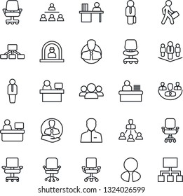 Thin Line Icon Set - reception vector, manager, office chair, place, client, user, company, desk, hierarchy, estate agent, group
