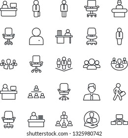 Thin Line Icon Set - reception vector, manager, office chair, place, client, user, company, desk, hierarchy, estate agent, group