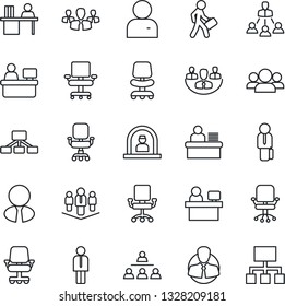 Thin Line Icon Set - reception vector, manager, office chair, place, client, user, company, desk, hierarchy, estate agent, group