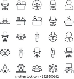 Thin Line Icon Set - reception vector, manager, office chair, place, client, user, company, desk, hierarchy, estate agent, group