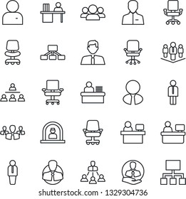 Thin Line Icon Set - reception vector, manager, office chair, place, client, user, desk, hierarchy, company, estate agent, group