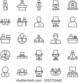 Thin Line Icon Set - reception vector, manager, office chair, place, client, user, company, desk, hierarchy, estate agent, group