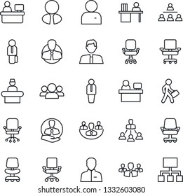 Thin Line Icon Set - reception vector, manager, office chair, place, client, user, company, desk, hierarchy, estate agent, group