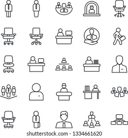 Thin Line Icon Set - reception vector, manager, office chair, place, client, user, company, desk, hierarchy, estate agent, group
