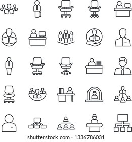 Thin Line Icon Set - reception vector, manager, office chair, place, client, user, company, desk, hierarchy, estate agent, group