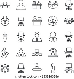 Thin Line Icon Set - reception vector, manager, office chair, place, client, user, company, desk, hierarchy, estate agent, group