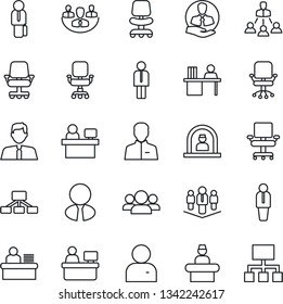 Thin Line Icon Set - reception vector, manager, office chair, place, client, user, company, desk, hierarchy, estate agent, group