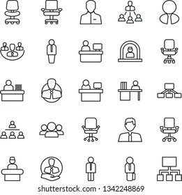 Thin Line Icon Set - reception vector, manager, office chair, place, client, user, company, desk, hierarchy, estate agent, group