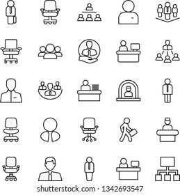 Thin Line Icon Set - reception vector, manager, office chair, place, client, user, company, desk, hierarchy, estate agent, group