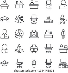 Thin Line Icon Set - reception vector, manager, office chair, place, client, user, desk, hierarchy, company, estate agent, group
