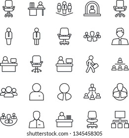 Thin Line Icon Set - reception vector, manager, office chair, place, client, user, company, desk, hierarchy, estate agent, group