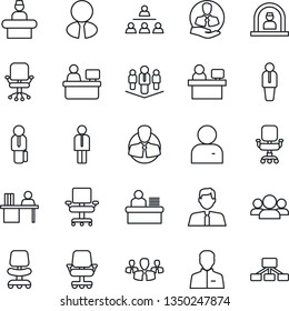 Thin Line Icon Set - reception vector, manager, office chair, place, client, user, desk, hierarchy, company, estate agent, group