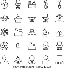 Thin Line Icon Set - reception vector, manager, office chair, place, client, user, desk, hierarchy, company, estate agent, group