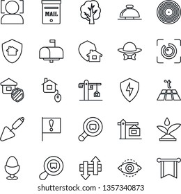 Thin Line Icon Set - reception bell vector, trowel, tree, important flag, search cargo, vinyl, protect, data exchange, face id, eye, mailbox, crane, estate insurance, egg stand, dress code, pennon