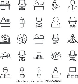 Thin Line Icon Set - reception vector, manager, office chair, place, client, user, company, desk, hierarchy, estate agent, group