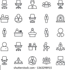 Thin Line Icon Set - reception vector, manager, office chair, place, client, user, desk, hierarchy, company, estate agent, group