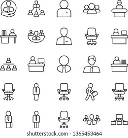 Thin Line Icon Set - reception vector, manager, office chair, place, client, user, company, desk, hierarchy, estate agent, group
