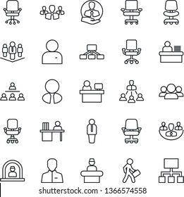 Thin Line Icon Set - reception vector, manager, office chair, place, client, user, company, desk, hierarchy, estate agent, group