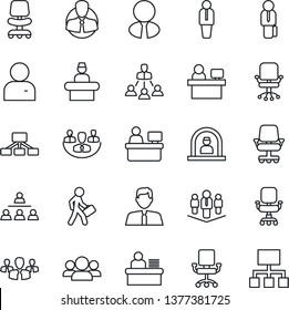 Thin Line Icon Set - reception vector, manager, office chair, place, client, user, company, desk, hierarchy, estate agent, group