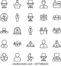 Thin Line Icon Set - reception vector, manager, place, client, user, company, office chair, desk, hierarchy, estate agent, group