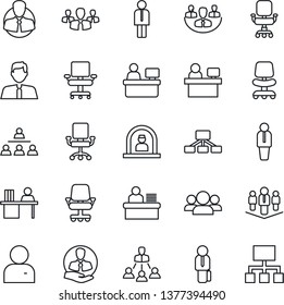 Thin Line Icon Set - reception vector, manager, office chair, place, client, user, company, desk, hierarchy, estate agent, group