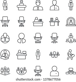 Thin Line Icon Set - reception vector, manager, office chair, place, client, user, company, desk, hierarchy, estate agent, group