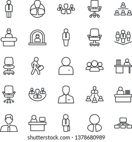 Thin Line Icon Set - reception vector, manager, office chair, place, client, user, company, desk, hierarchy, estate agent, group