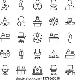 Thin Line Icon Set - reception vector, manager, office chair, place, client, user, company, desk, hierarchy, estate agent