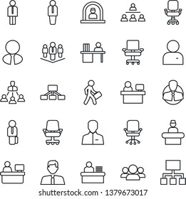 Thin Line Icon Set - reception vector, manager, office chair, place, client, user, desk, hierarchy, company, estate agent, group
