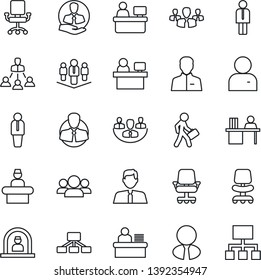 Thin Line Icon Set - reception vector, manager, office chair, place, client, user, company, desk, hierarchy, estate agent, group