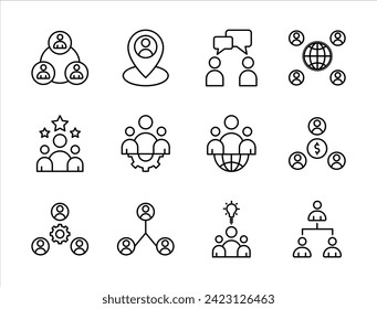 thin line icon set, related to team, teamwork, coworkers, cooperation. Collection of linear business simple symbols. vector illustration. Editable stroke