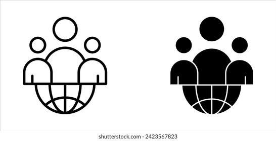 Thin-line-Icon-Set, bezogen auf Team, Teamwork, Mitarbeiter, Kooperation. Kollektion von einfachen linearen Business-Symbolen. Vektorgrafik. Bearbeitbarer Hub
