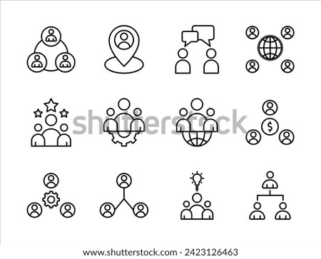 thin line icon set, related to team, teamwork, coworkers, cooperation. Collection of linear business simple symbols. vector illustration. Editable stroke