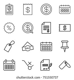 Thin Line Icon Set : Report, Receipt, Dollar, Calendar, Percent, Arrow, Account Balance, Label, Sale, Pin, Do Not Trolley Sign, Inventory