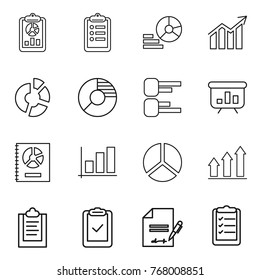 Thin Line Icon Set : Report, Clipboard, Diagram, Circle, Presentation, Annual, Graph, Up, Check, Inventory, List