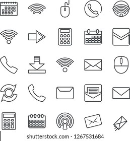 Thin Line Icon Set - right arrow vector, mail, mouse, calendar, call, download, wireless, update, calculator, phone