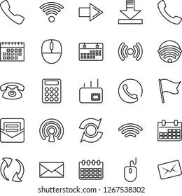 Thin Line Icon Set - right arrow vector, mail, mouse, calendar, call, update, download, wireless, calculator, phone, flag