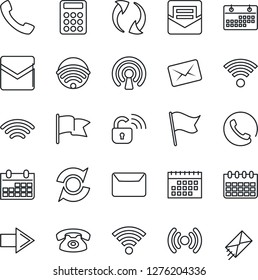 Thin Line Icon Set - right arrow vector, calendar, call, update, mail, wireless, calculator, phone, lock, flag