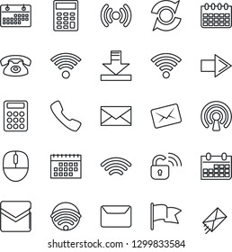 Thin Line Icon Set - right arrow vector, mail, mouse, calendar, call, download, wireless, update, calculator, phone, lock, flag