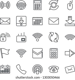 Thin Line Icon Set - right arrow vector, mail, mouse, calendar, call, update, download, wireless, calculator, phone, lock, flag