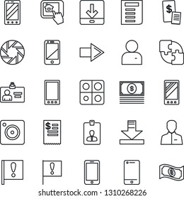 Thin Line Icon Set - right arrow vector, mobile phone, identity card, document, important flag, cell, camera, user, download, application, restaurant receipt, home control app, cash
