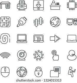 Thin Line Icon Set - right arrow vector, lock, mouse, desk, notebook pc, virus, support, folder document, network, touch screen, laptop, hdmi, data exchange, download, wireless, manager, printer