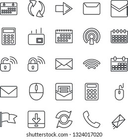 Thin Line Icon Set - right arrow vector, mail, mouse, calendar, call, update, download, wireless, calculator, lock, flag