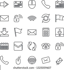 Thin Line Icon Set - right arrow vector, mail, mouse, calendar, call, update, download, wireless, calculator, phone, lock, flag