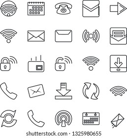 Thin Line Icon Set - right arrow vector, mail, call, update, download, wireless, calendar, phone, lock