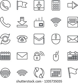 Thin Line Icon Set - right arrow vector, mail, mouse, calendar, call, update, download, wireless, calculator, phone, lock, flag